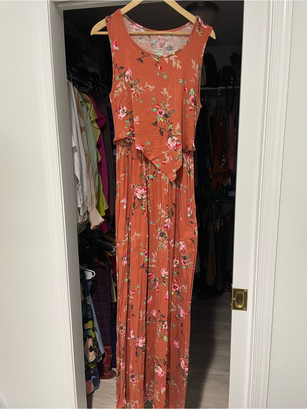 Latched Mama Boardwalk Maxi Rust Floral Sleeveless Maxi Dress